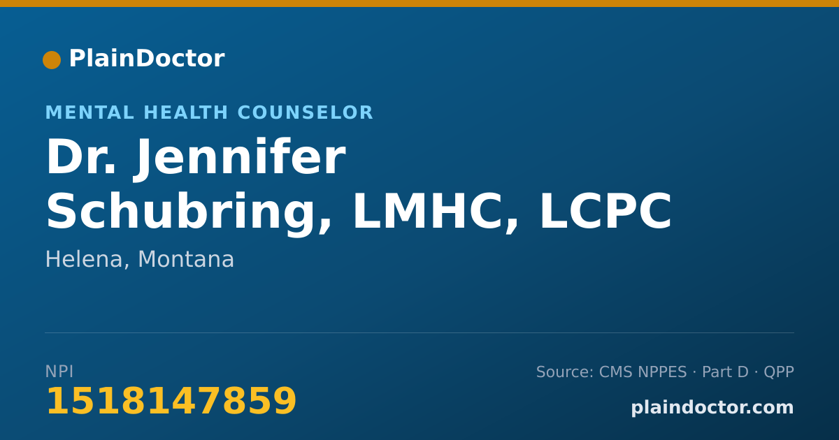 Shareable card for Jennifer Schubring, LMHC, LCPC - Mental Health Counselor, Helena, MT