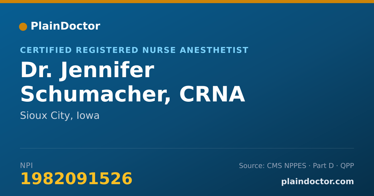 Shareable card for Jennifer Schumacher, CRNA - Certified Registered Nurse Anesthetist, Sioux City, IA