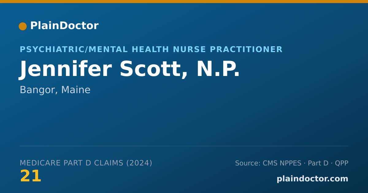 Shareable card for Jennifer Scott, N.P. - Psychiatric/Mental Health Nurse Practitioner, Bangor, ME