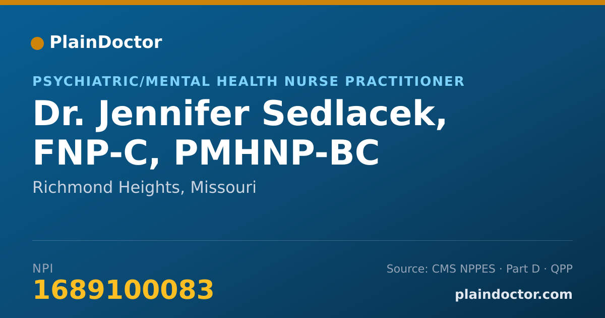 Shareable card for Jennifer Sedlacek, FNP-C, PMHNP-BC - Psychiatric/Mental Health Nurse Practitioner, Richmond Heights, MO