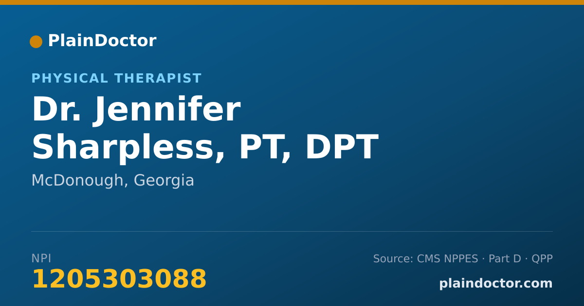 Shareable card for Jennifer Sharpless, PT, DPT - Physical Therapist, McDonough, GA