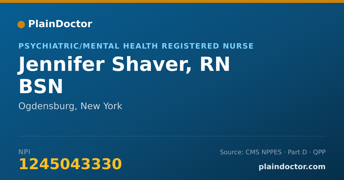 Shareable card for Jennifer Shaver, RN BSN - Psychiatric/Mental Health Registered Nurse, Ogdensburg, NY