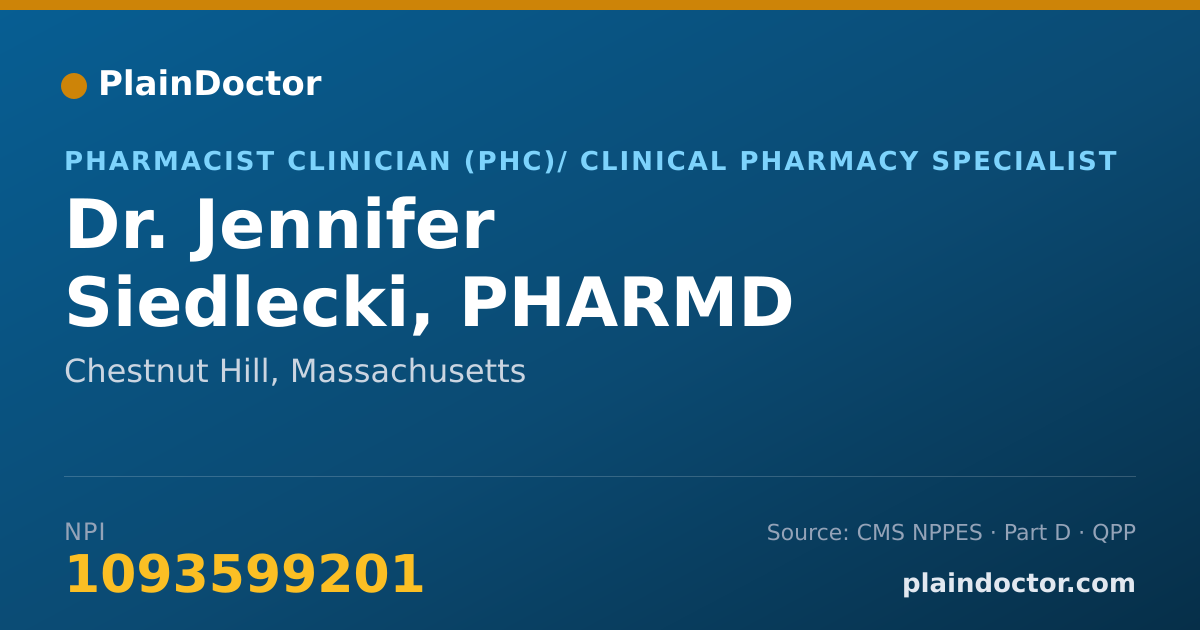 Shareable card for Jennifer Siedlecki, PHARMD - Pharmacist Clinician (PhC)/ Clinical Pharmacy Specialist, Chestnut Hill, MA