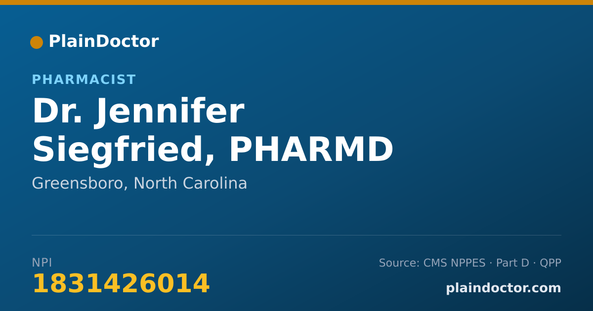Shareable card for Jennifer Siegfried, PHARMD - Pharmacist, Greensboro, NC