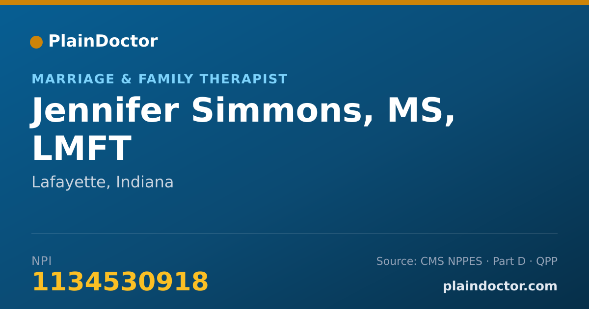 Shareable card for Jennifer Simmons, MS, LMFT - Marriage & Family Therapist, Lafayette, IN