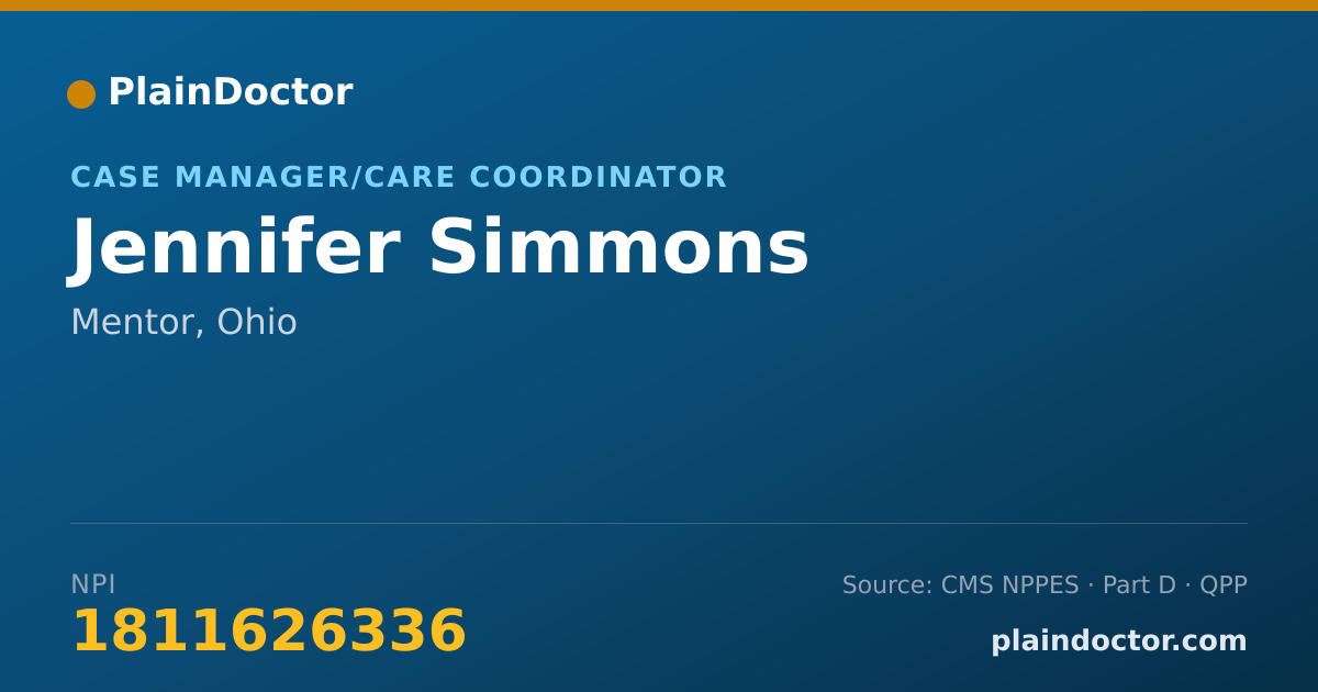 Shareable card for Jennifer Simmons - Case Manager/Care Coordinator, Mentor, OH