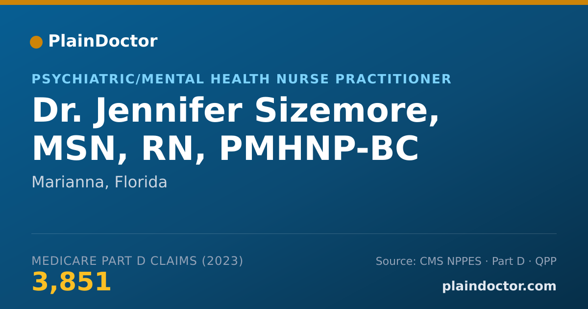 Shareable card for Jennifer Sizemore, MSN, RN, PMHNP-BC - Psychiatric/Mental Health Nurse Practitioner, Marianna, FL