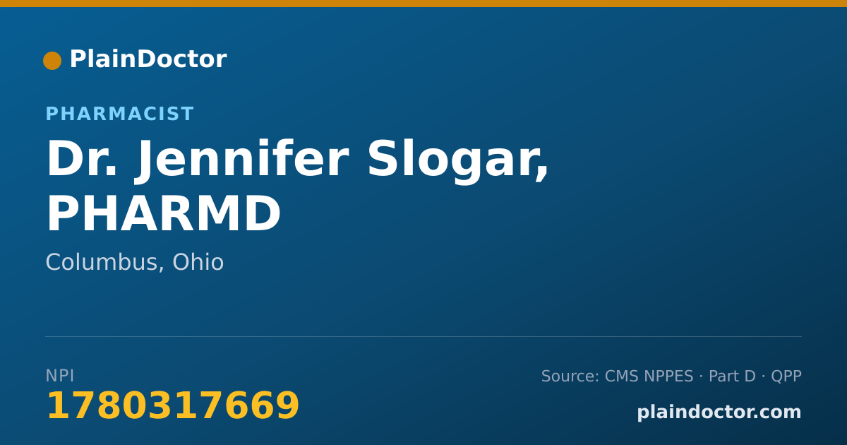 Shareable card for Jennifer Slogar, PHARMD - Pharmacist, Columbus, OH