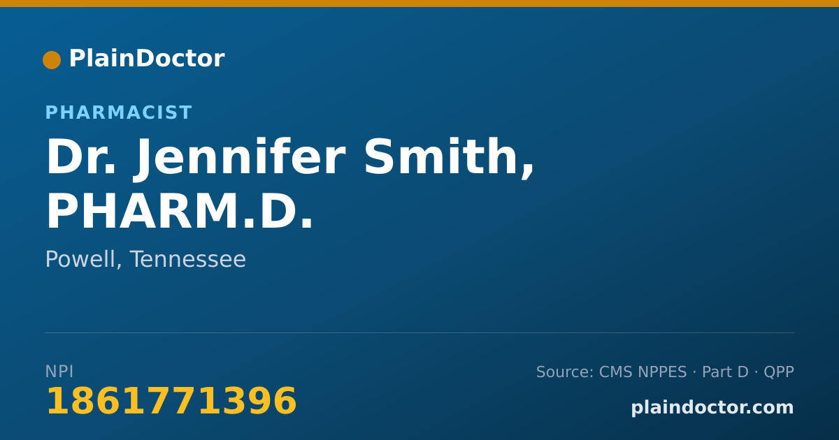 Shareable card for Jennifer Smith, PHARM.D. - Pharmacist, Powell, TN