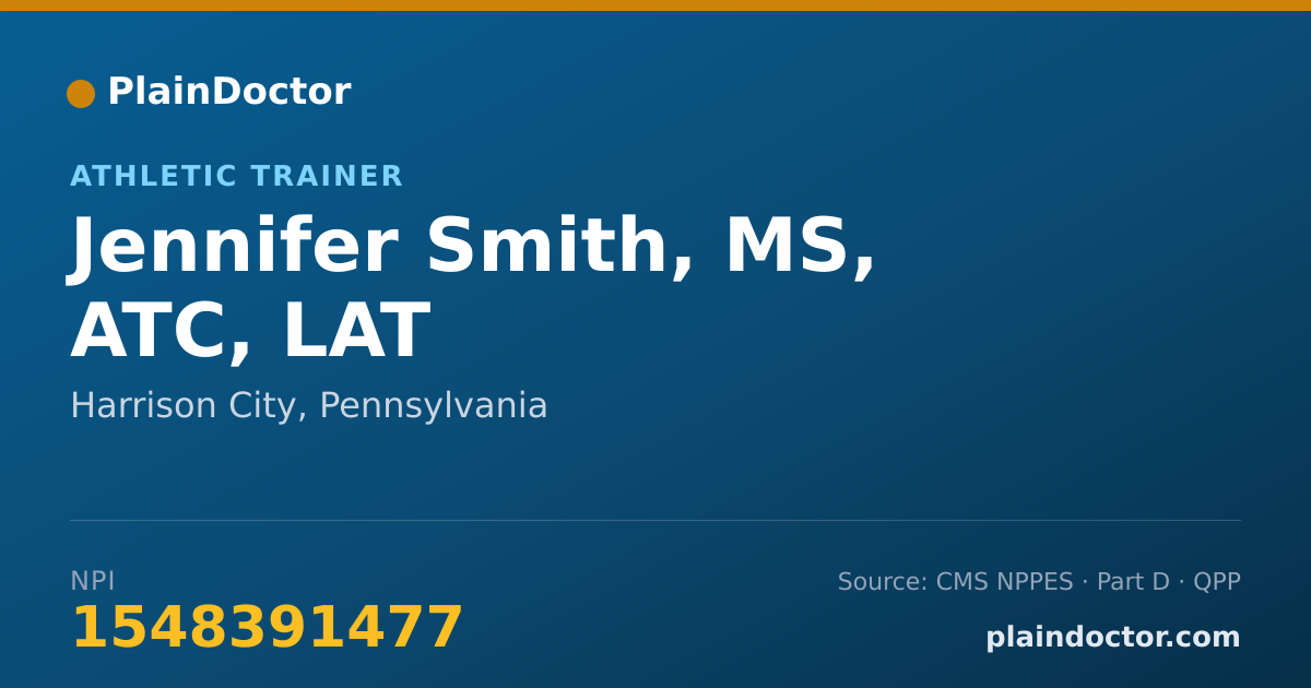 Shareable card for Jennifer Smith, MS, ATC, LAT - Athletic Trainer, Harrison City, PA