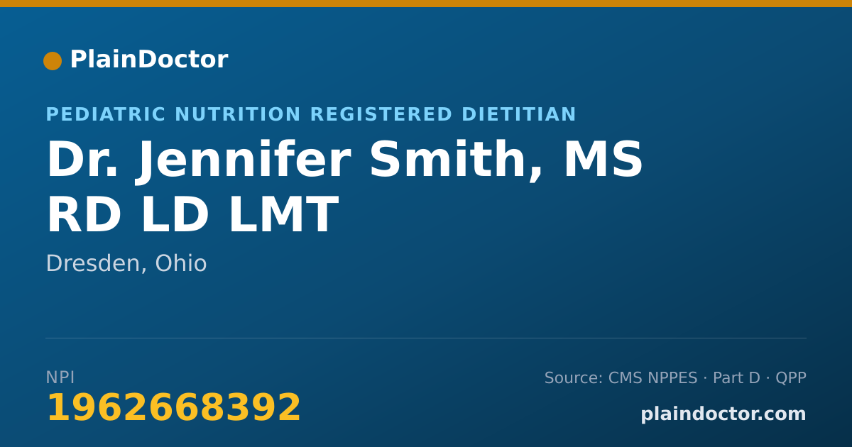 Shareable card for Jennifer Smith, MS RD LD LMT - Pediatric Nutrition Registered Dietitian, Dresden, OH