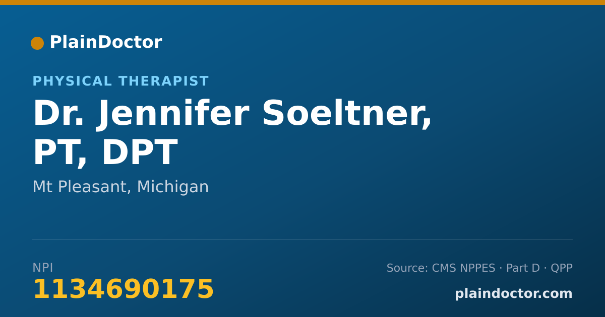 Shareable card for Jennifer Soeltner, PT, DPT - Physical Therapist, Mt Pleasant, MI