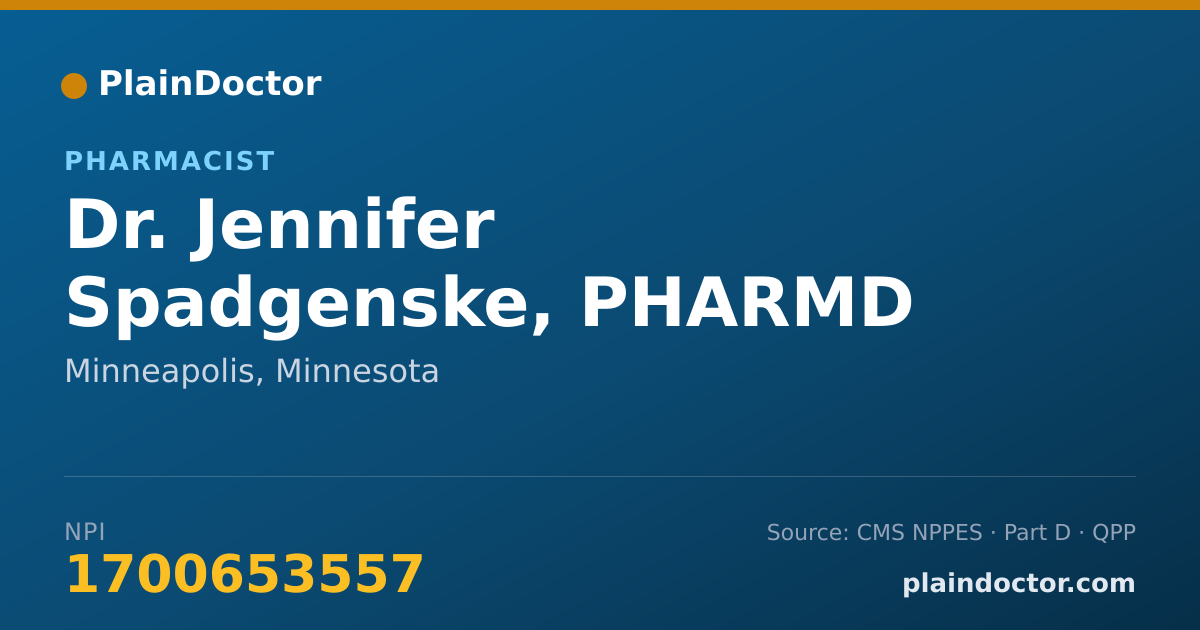 Shareable card for Jennifer Spadgenske, PHARMD - Pharmacist, Minneapolis, MN