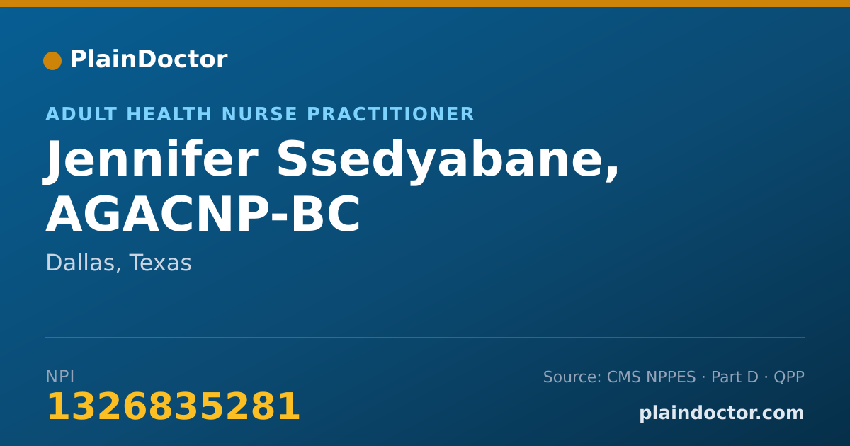 Shareable card for Jennifer Ssedyabane, AGACNP-BC - Adult Health Nurse Practitioner, Dallas, TX