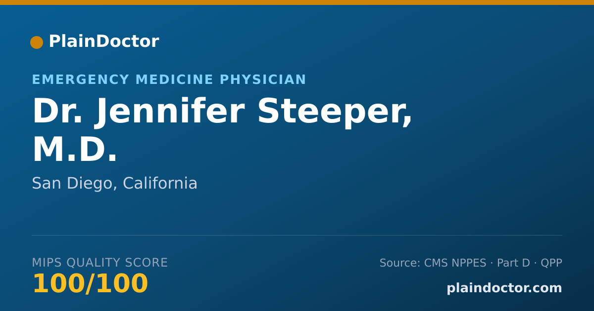 Shareable card for Jennifer Steeper, M.D. - Emergency Medicine Physician, San Diego, CA