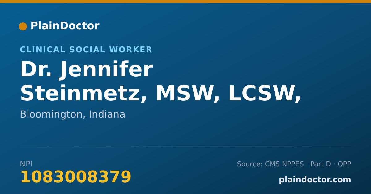 Shareable card for Jennifer Steinmetz, MSW, LCSW, LLC - Clinical Social Worker, Bloomington, IN