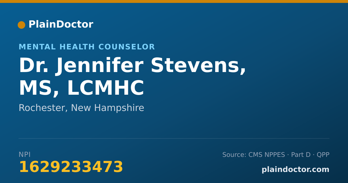 Shareable card for Jennifer Stevens, MS, LCMHC - Mental Health Counselor, Rochester, NH