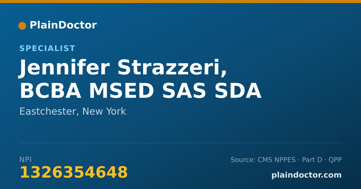 Shareable card for Jennifer Strazzeri, BCBA MSED SAS SDA - Specialist, Eastchester, NY