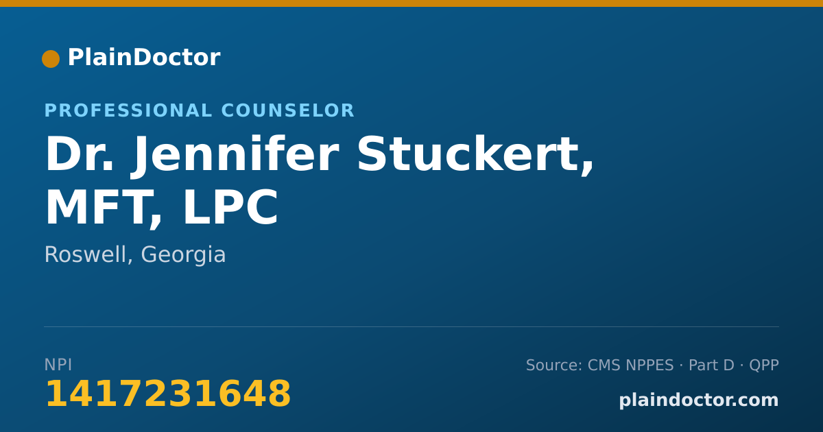 Shareable card for Jennifer Stuckert, MFT, LPC - Professional Counselor, Roswell, GA