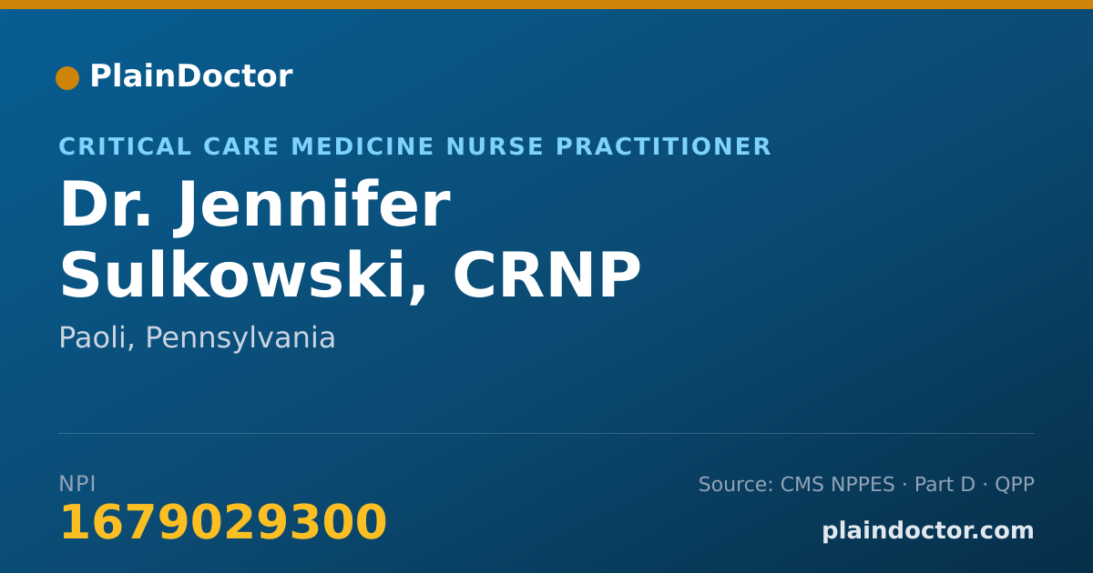 Shareable card for Jennifer Sulkowski, CRNP - Critical Care Medicine Nurse Practitioner, Paoli, PA