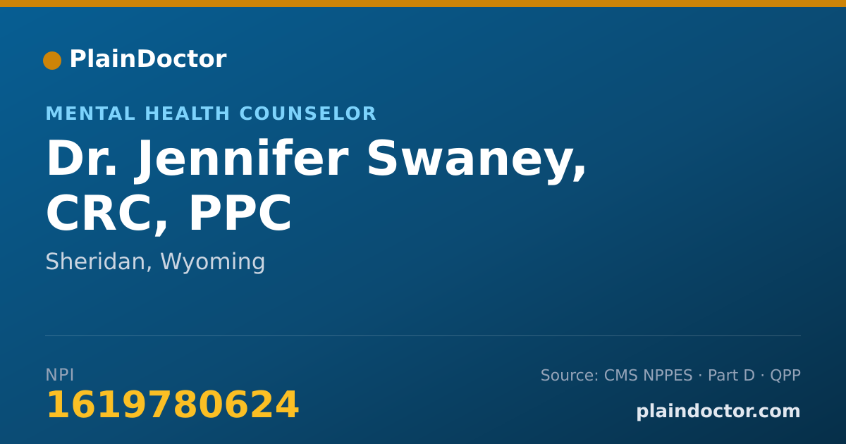 Shareable card for Jennifer Swaney, CRC, PPC - Mental Health Counselor, Sheridan, WY