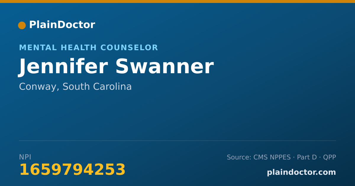 Shareable card for Jennifer Swanner - Mental Health Counselor, Conway, SC