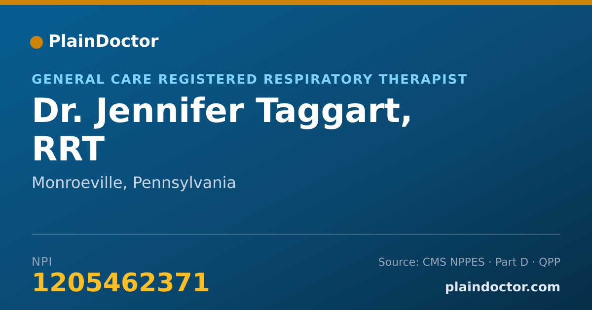 Shareable card for Jennifer Taggart, RRT - General Care Registered Respiratory Therapist, Monroeville, PA