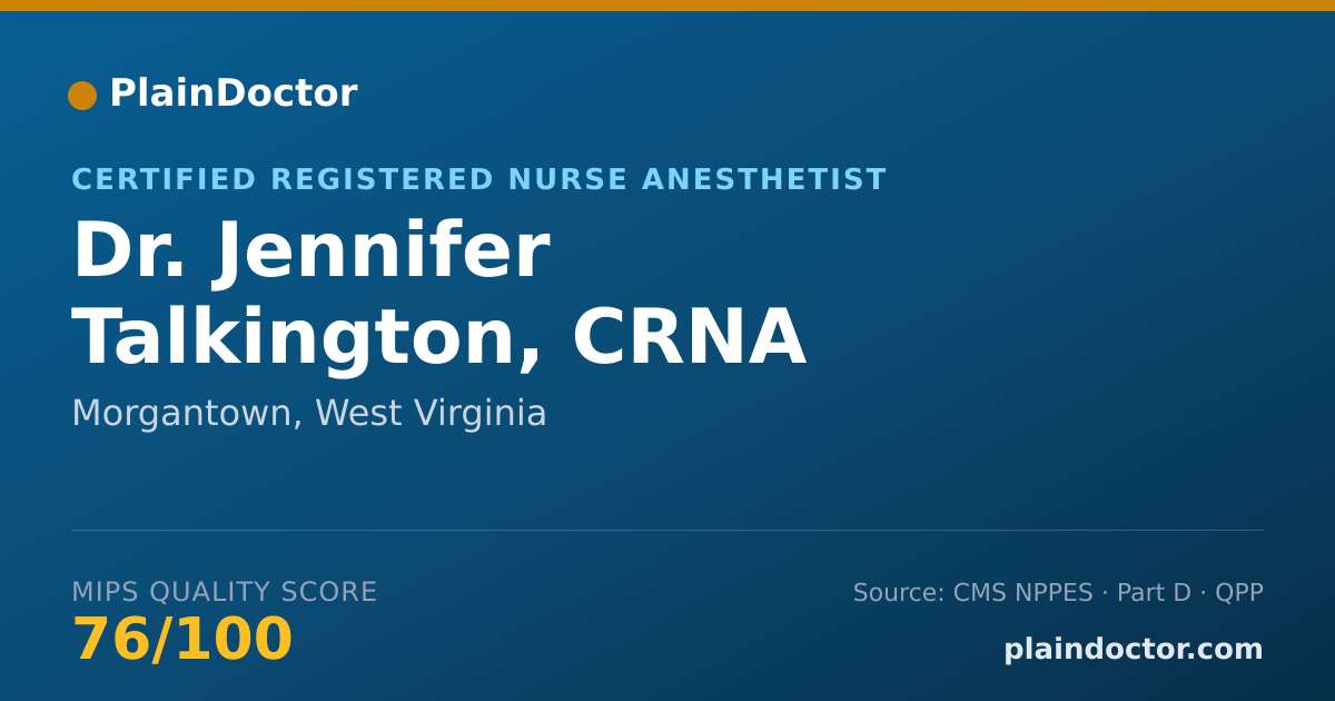 Shareable card for Jennifer Talkington, CRNA - Certified Registered Nurse Anesthetist, Morgantown, WV