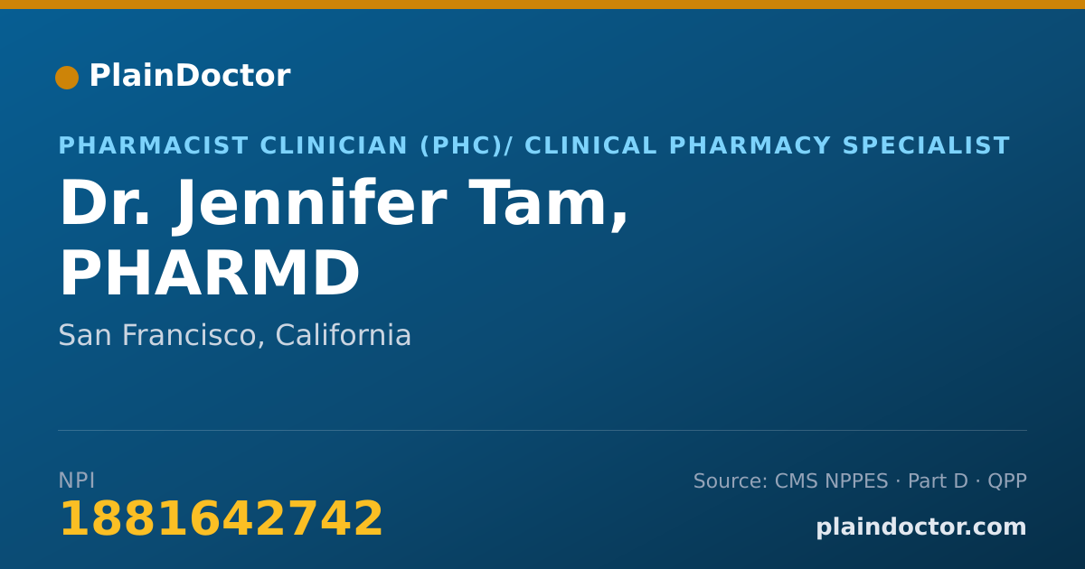 Shareable card for Jennifer Tam, PHARMD - Pharmacist Clinician (PhC)/ Clinical Pharmacy Specialist, San Francisco, CA