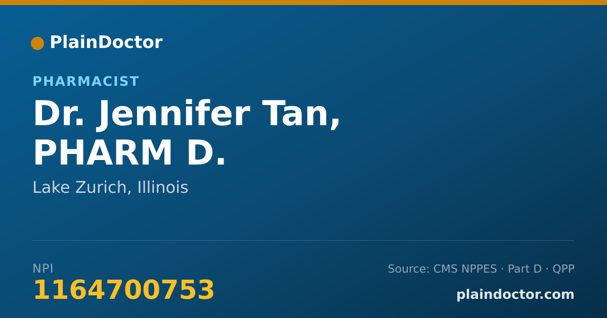 Shareable card for Jennifer Tan, PHARM D. - Pharmacist, Lake Zurich, IL