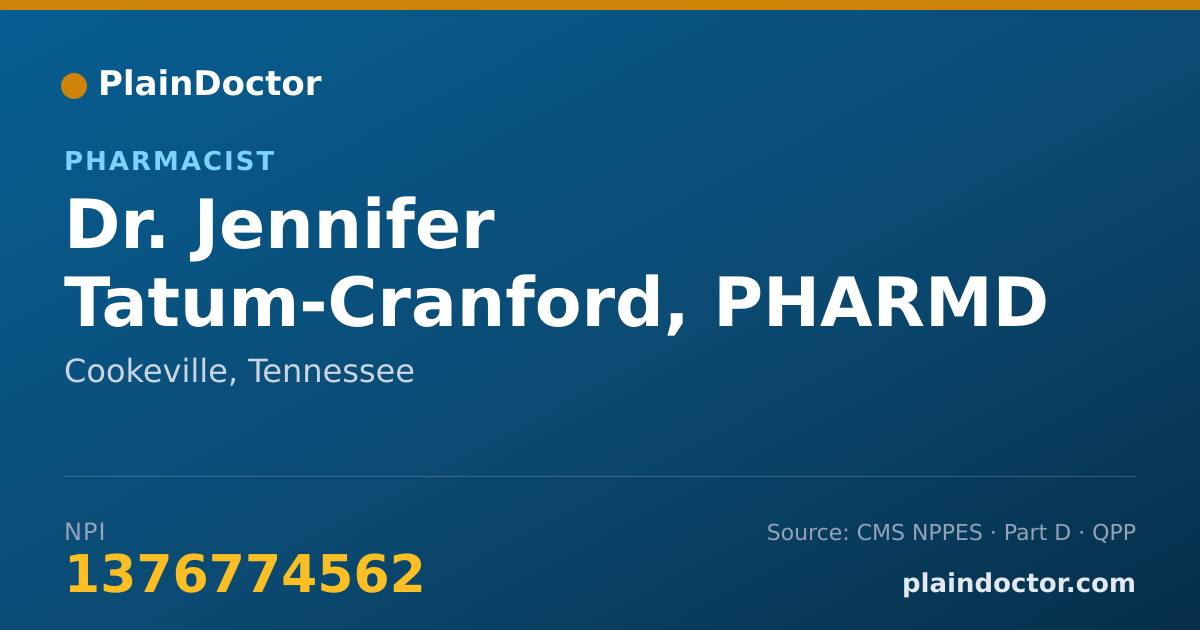Shareable card for Jennifer Tatum-Cranford, PHARMD - Pharmacist, Cookeville, TN
