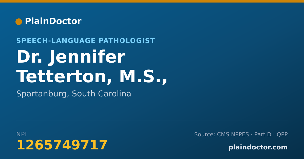 Shareable card for Jennifer Tetterton, M.S., CCC-SLP - Speech-Language Pathologist, Spartanburg, SC