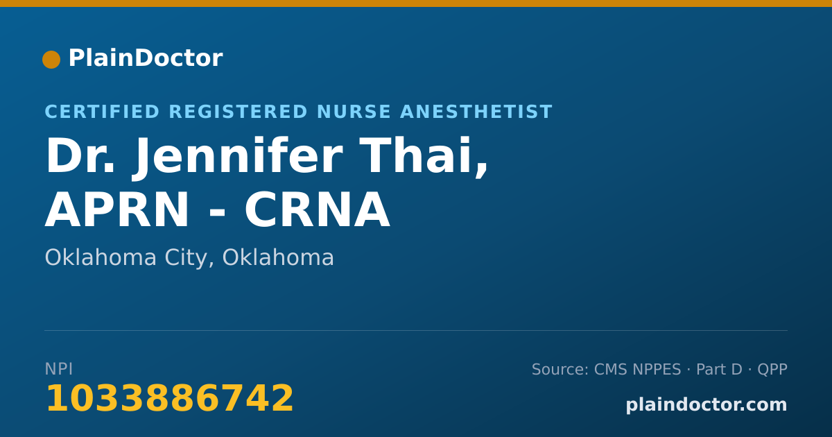 Shareable card for Jennifer Thai, APRN - CRNA - Certified Registered Nurse Anesthetist, Oklahoma City, OK
