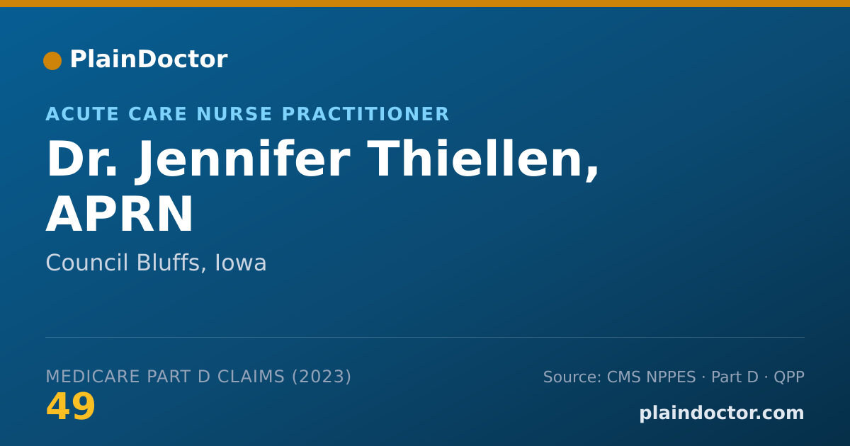 Shareable card for Jennifer Thiellen, APRN - Acute Care Nurse Practitioner, Council Bluffs, IA