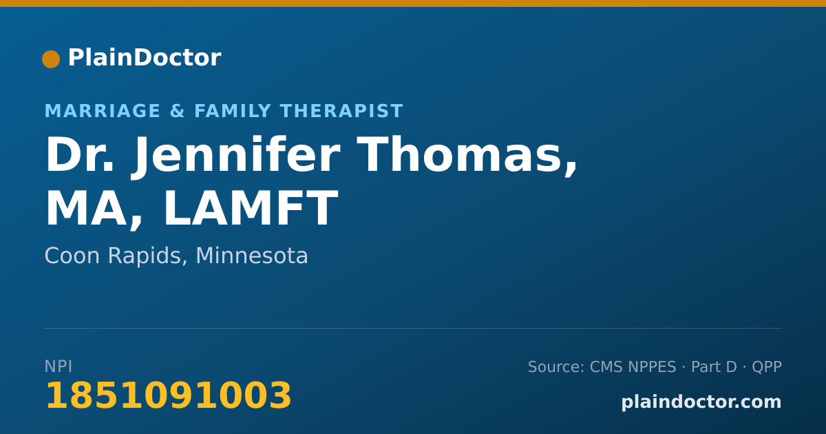 Shareable card for Jennifer Thomas, MA, LAMFT - Marriage & Family Therapist, Coon Rapids, MN