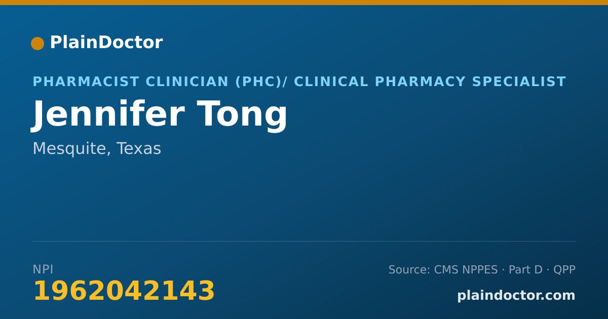 Shareable card for Jennifer Tong - Pharmacist Clinician (PhC)/ Clinical Pharmacy Specialist, Mesquite, TX