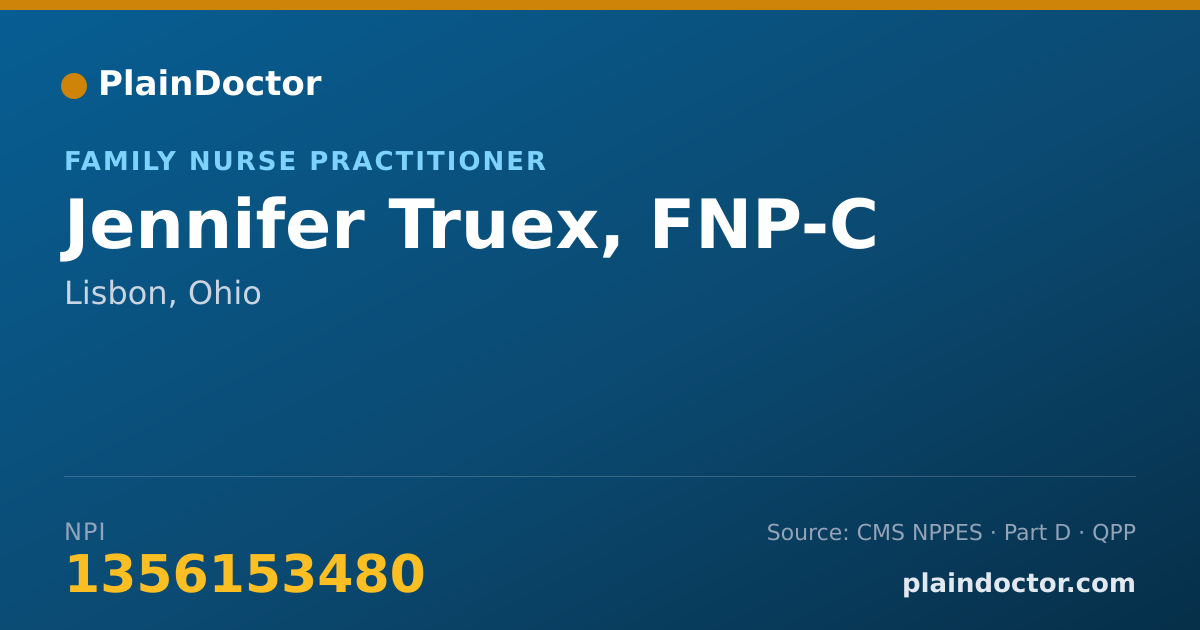 Shareable card for Jennifer Truex, FNP-C - Family Nurse Practitioner, Lisbon, OH