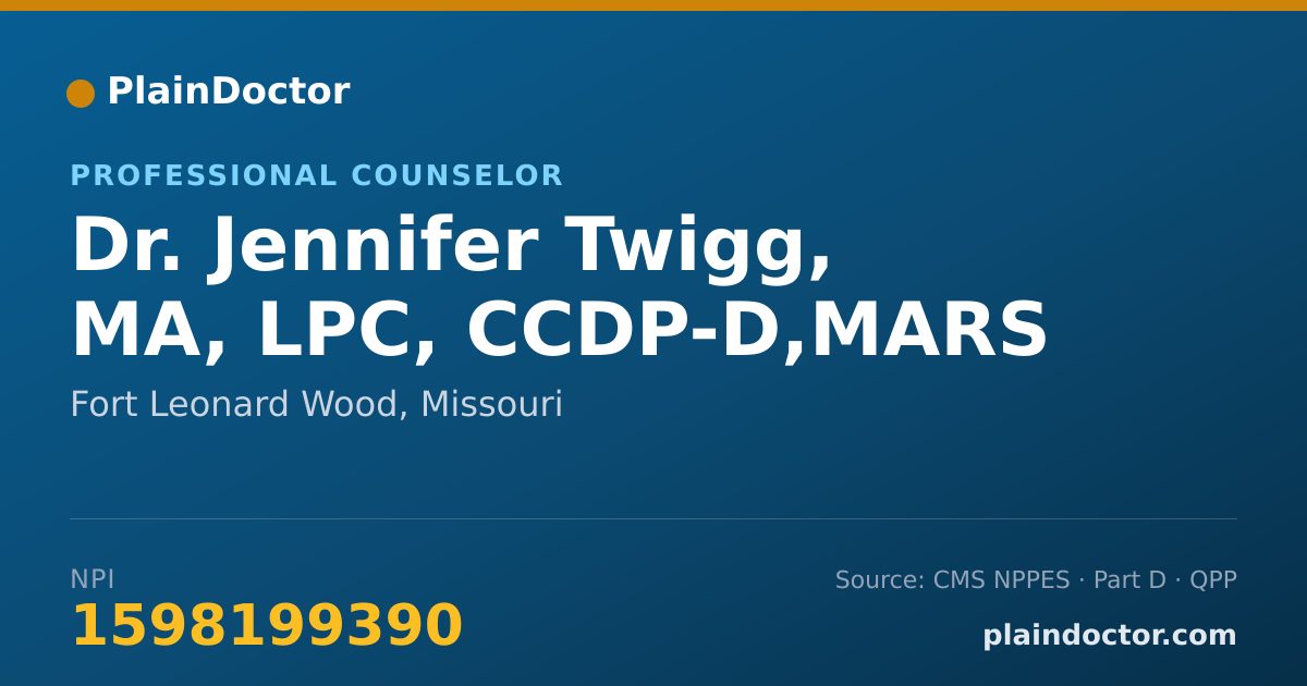 Shareable card for Jennifer Twigg, MA, LPC, CCDP-D,MARS - Professional Counselor, Fort Leonard Wood, MO