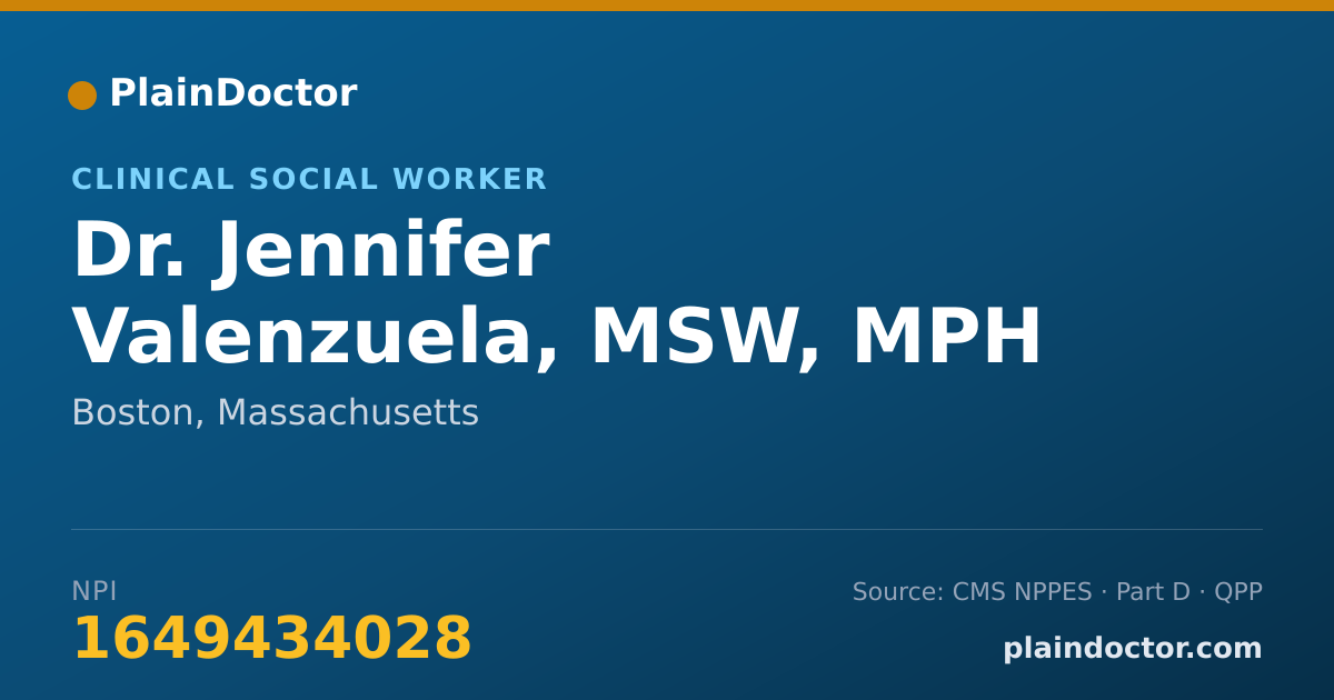Shareable card for Jennifer Valenzuela, MSW, MPH - Clinical Social Worker, Boston, MA