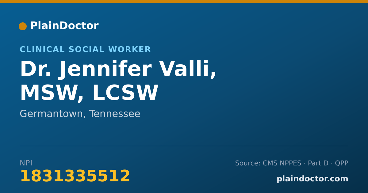 Shareable card for Jennifer Valli, MSW, LCSW - Clinical Social Worker, Germantown, TN