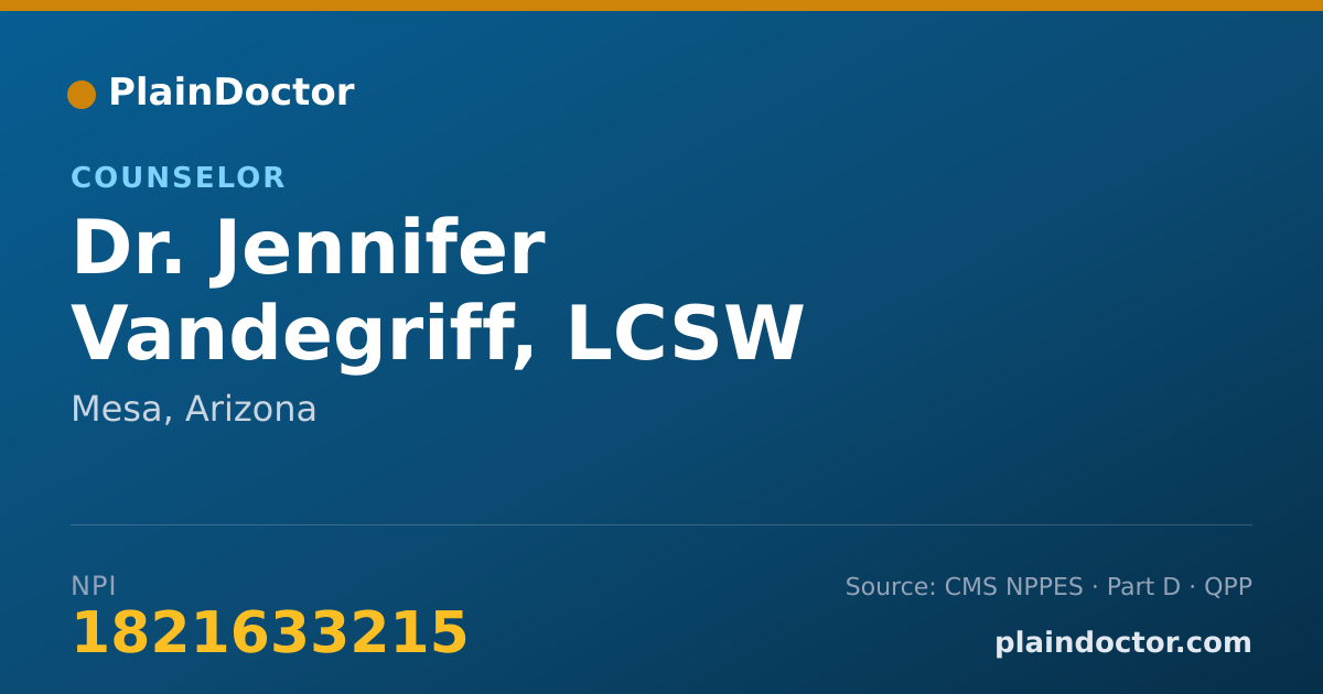 Shareable card for Jennifer Vandegriff, LCSW - Counselor, Mesa, AZ