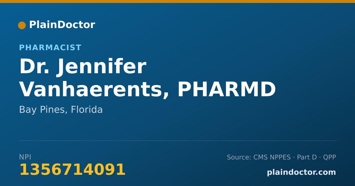Shareable card for Jennifer Vanhaerents, PHARMD - Pharmacist, Bay Pines, FL