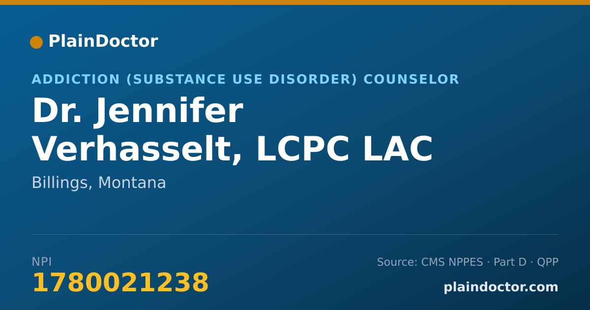 Shareable card for Jennifer Verhasselt, LCPC LAC - Addiction (Substance Use Disorder) Counselor, Billings, MT