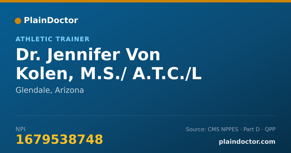 Shareable card for Jennifer Von Kolen, M.S./ A.T.C./L - Athletic Trainer, Glendale, AZ