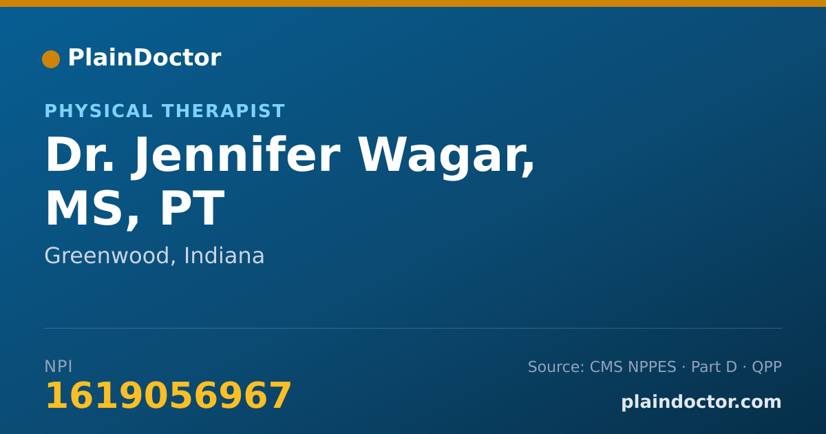 Shareable card for Jennifer Wagar, MS, PT - Physical Therapist, Greenwood, IN