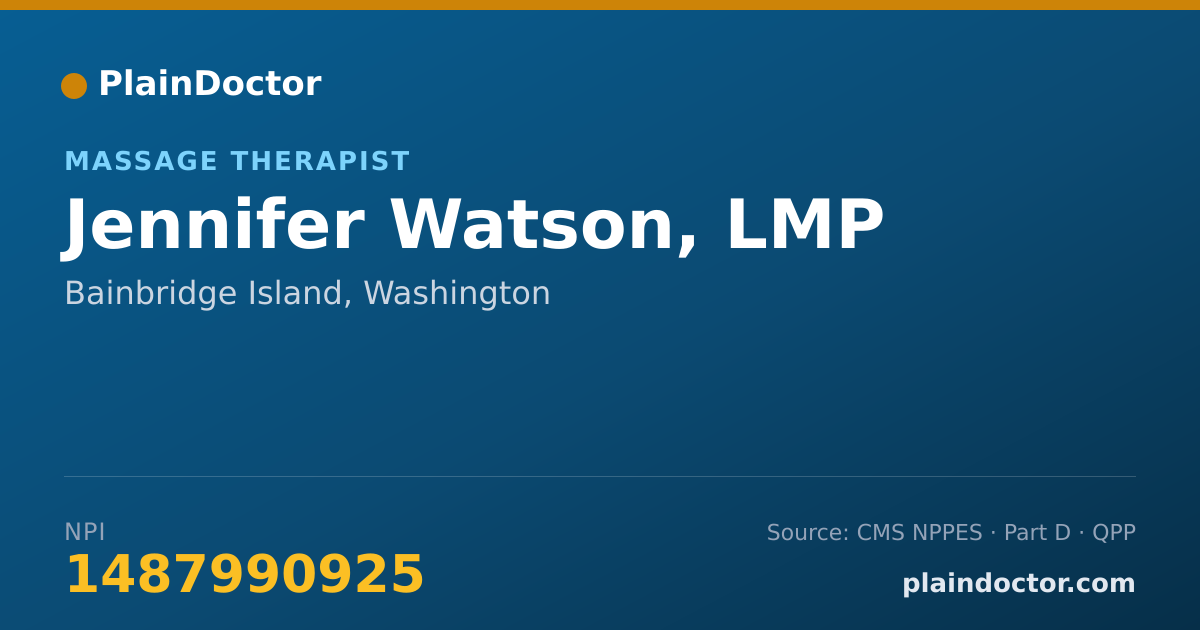 Shareable card for Jennifer Watson, LMP - Massage Therapist, Bainbridge Island, WA