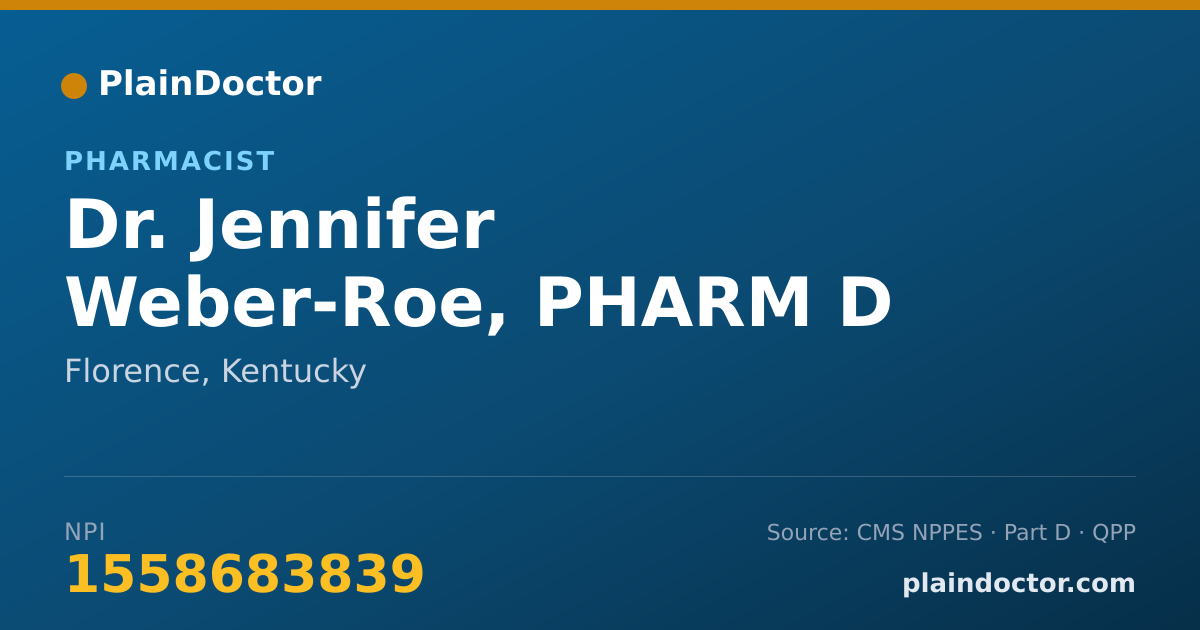 Shareable card for Jennifer Weber-Roe, PHARM D - Pharmacist, Florence, KY