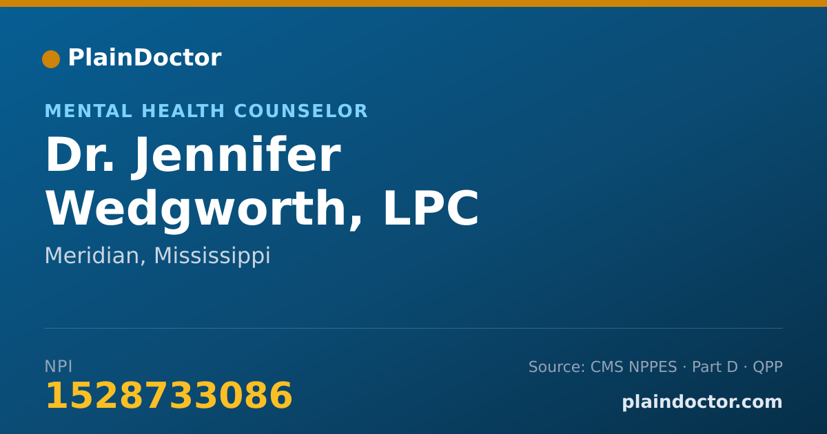 Shareable card for Jennifer Wedgworth, LPC - Mental Health Counselor, Meridian, MS