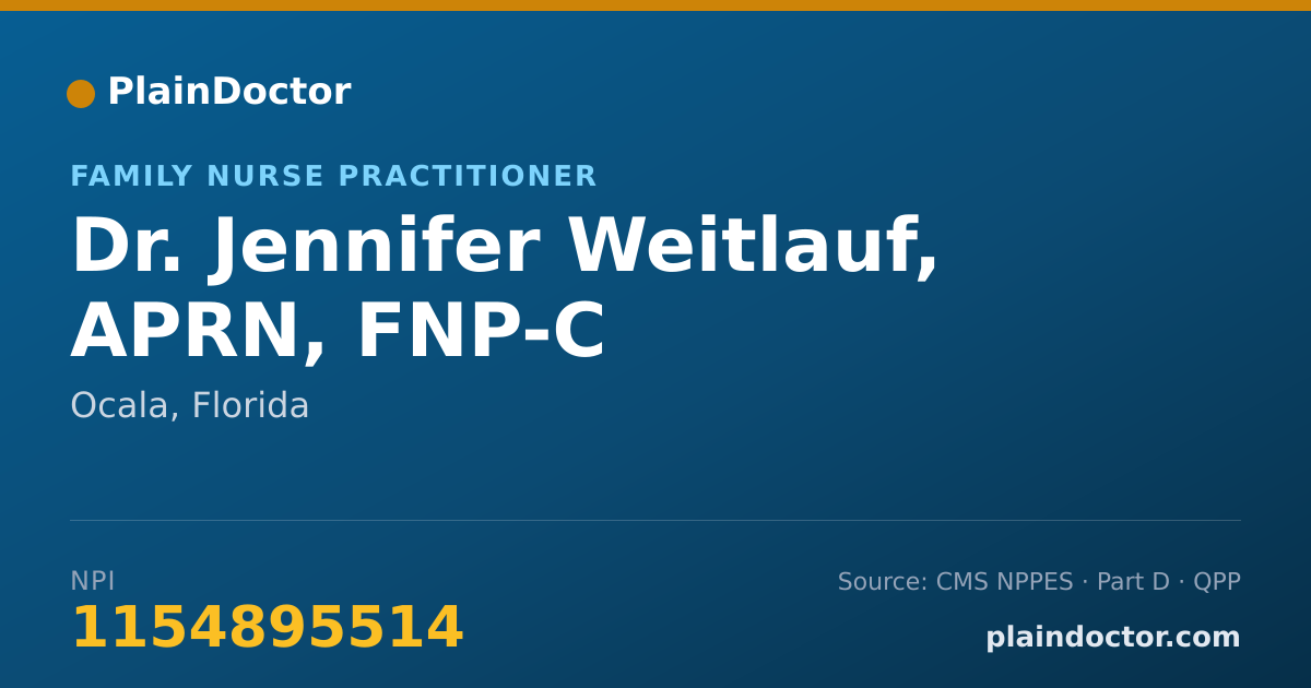 Shareable card for Jennifer Weitlauf, APRN, FNP-C - Family Nurse Practitioner, Ocala, FL