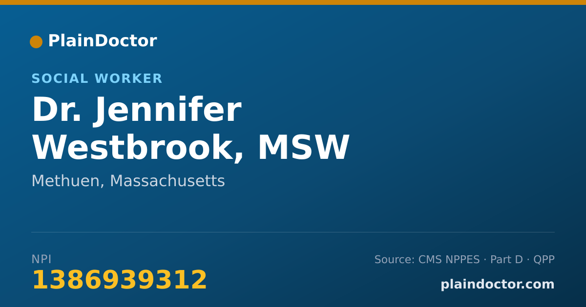 Shareable card for Jennifer Westbrook, MSW - Social Worker, Methuen, MA
